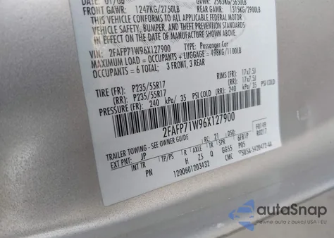 2006 Ford Crown Victoria Police/Police Interceptor z USA, uszkodzony, nr VIN 2FAFP71W96X127900